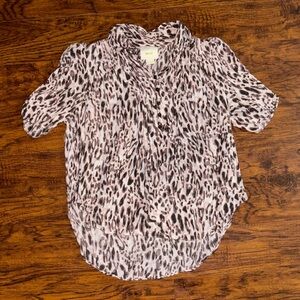 Maeve Anthropologie Leopard Susan Puff Blouse Short Sleeve Animal Print Top